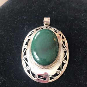 Large SS Pendant w/ Dark Green Stone